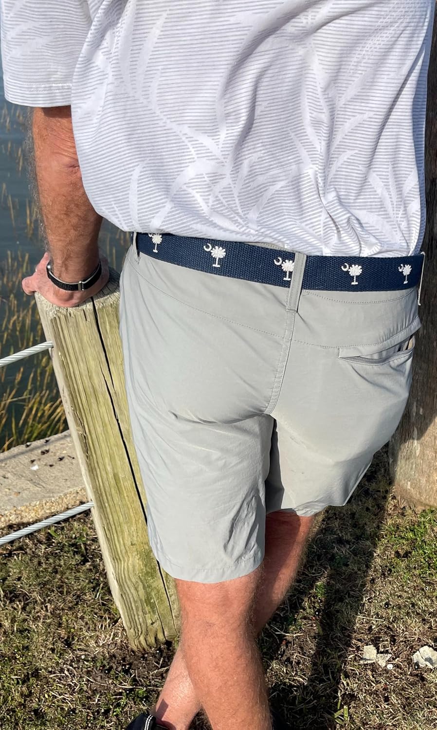 Charleston Belt South Carolina Award-winning Design State Flag Crescent Moon Palmetto Tree with Genuine Leather Canvas Web Embroidery Belt Boys (32, 28-29 pants), Navy Blue/White