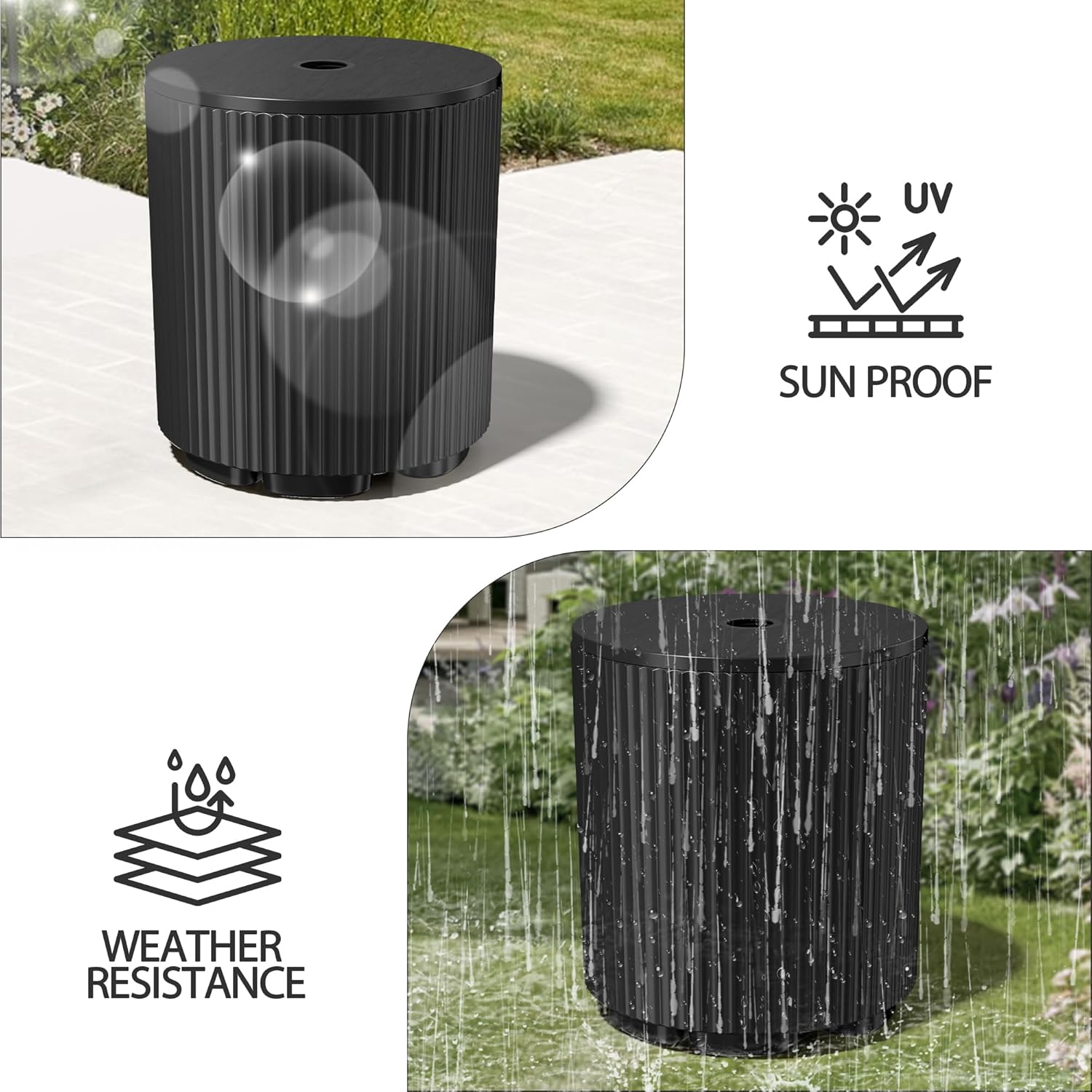 Outdoor Side Table with Umbrella Hole, Stylish Umbrella Base Outdoor Patio or Beach, Umbrella Stand Fits Up to 1.9" Pole, Patio Umbrella Base for Garden, Deck & Lawn, Black