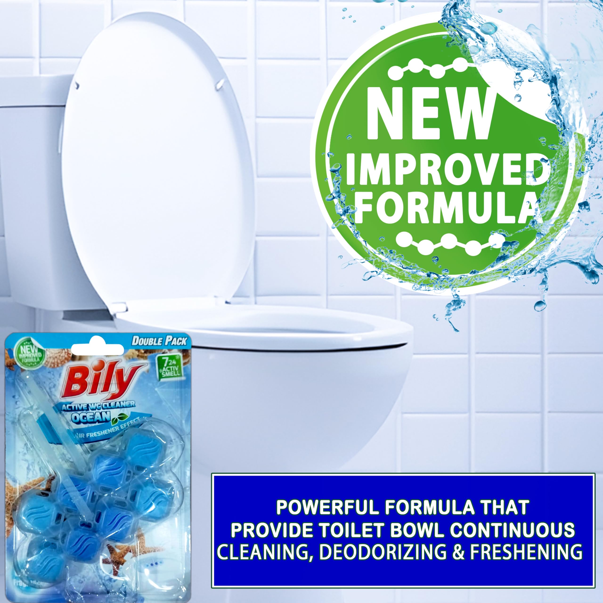 Bily Solid Toilet Rim Block Ocean | 2 * 50g Value Pack| Powerful Foaming and Cleaning|Prevents Limescale and dirt buildup | 24 * 7 Cleanlines and Freshness| 4 Function Formula| Product of Europe - Image 3 thumbnail