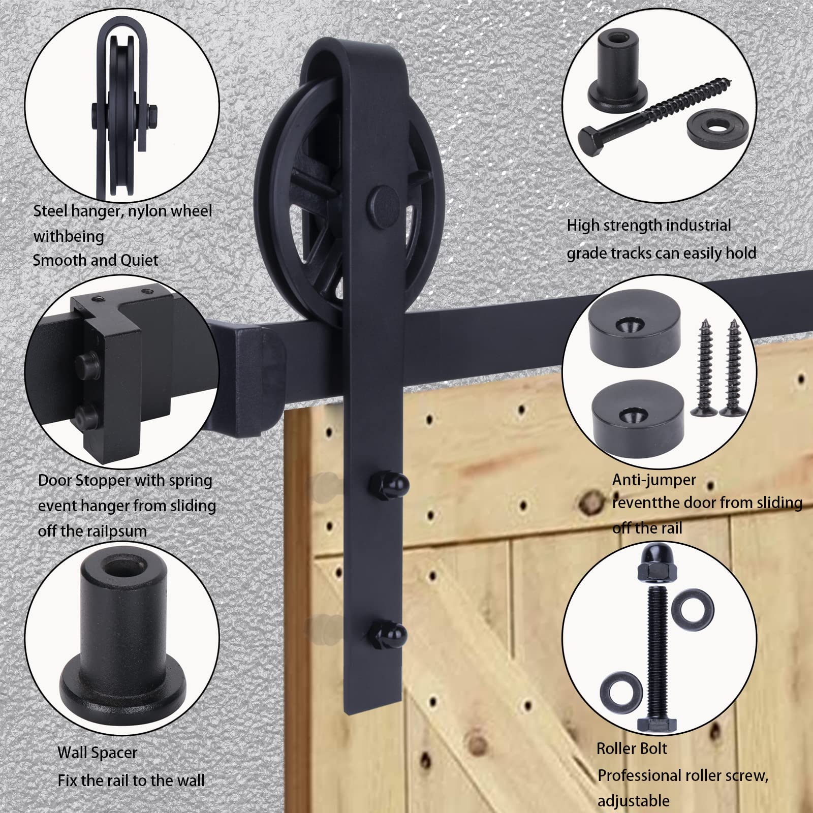 244cm/8FT Quincaillerie Kit de Rail pour Porte de Grange,Kit de Rail Porte Coulissante,Ensemble Industriel pour Porte Suspendue en Bois pour Double Porte
