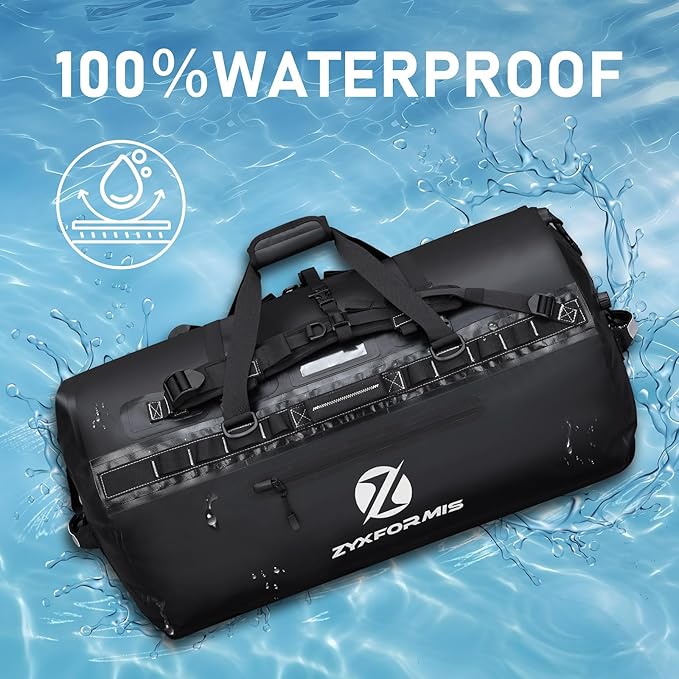 Waterdichte plunjezak 60L Extra Large | Heavy Duty Dry Duffle Gear Bag met duurzame compressiebanden en handgrepen voor Surf Paddle Dive Snowboard Kayak of Motorfiets door Cor Surf, Zwart en Grijs, L