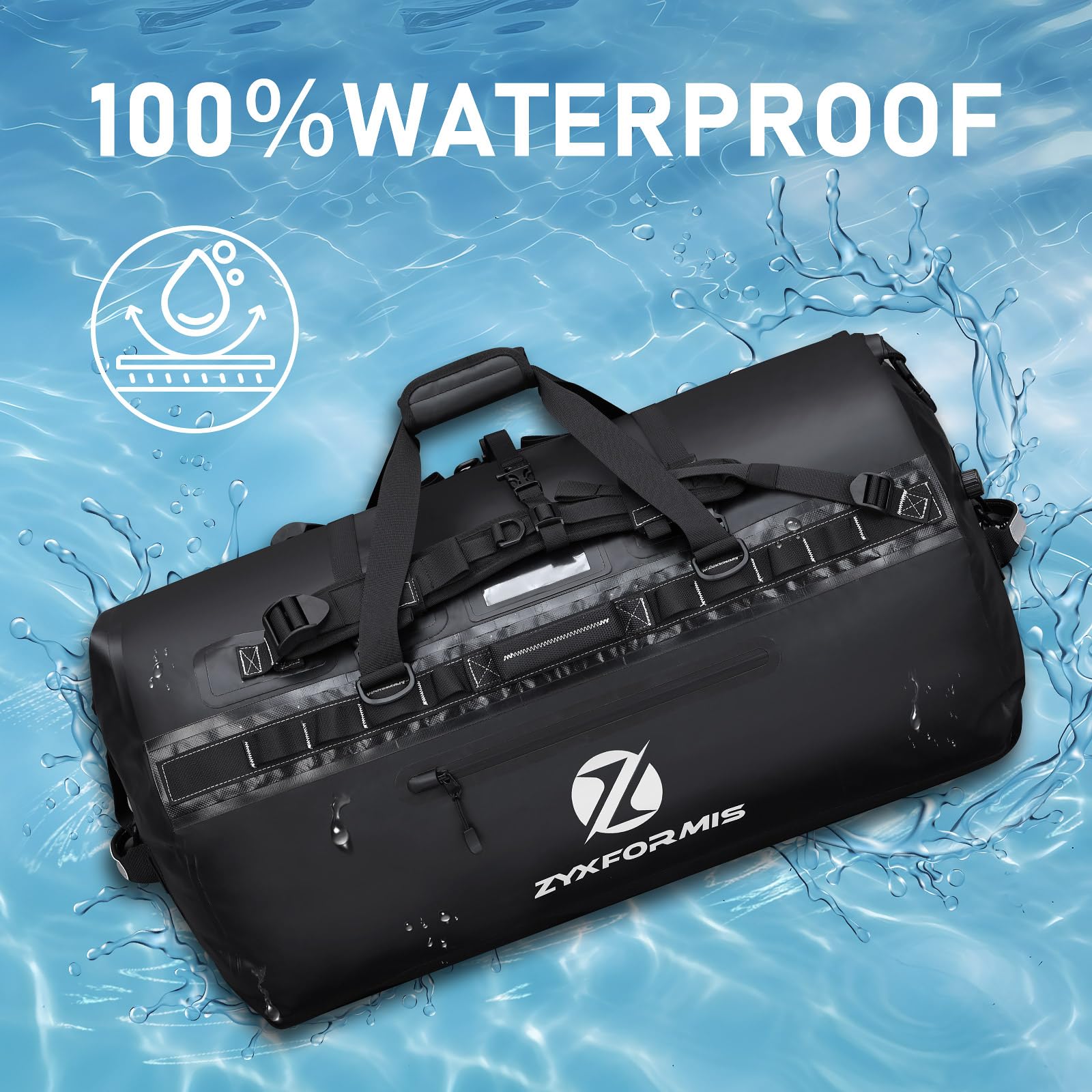 Sac de Voyage Étanche avec Fonction Sac à Dos, Sac de Sport pour Les Vacances à La Plage, Grand Sac à Dos Étanche pour Le Kayak, Navigation, Randonnée, Pêche, Camping, L'Aventure, 65 L/110 L/160 L