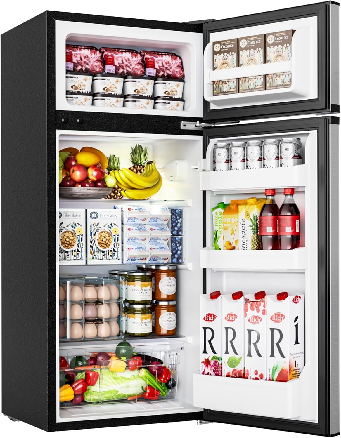 EUHOMY Mini refrigerador con congelador, 4.5 pies cúbicos Mini refrigerador de 2 puertas para dormitoriodormitoriooficinaapartamento, almacenamiento