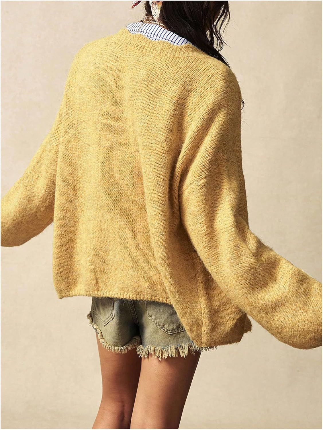 Women's Button Down Cardigans V Neck Long Sleeve Loose Sweaters Fall Cute Tops