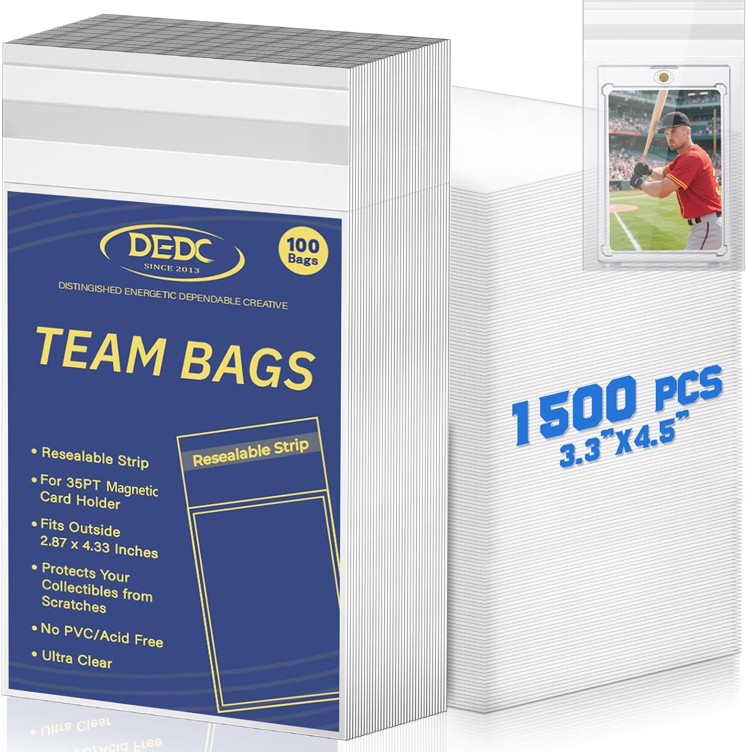 DEDC 1500Pcs Team Set Bags Card Sleeves for One Touch Magnetic Card Holder, Team Bags for Trading Cards Resealable Card Sleeves Exact Fit Sleeves for 35PT Magnetic