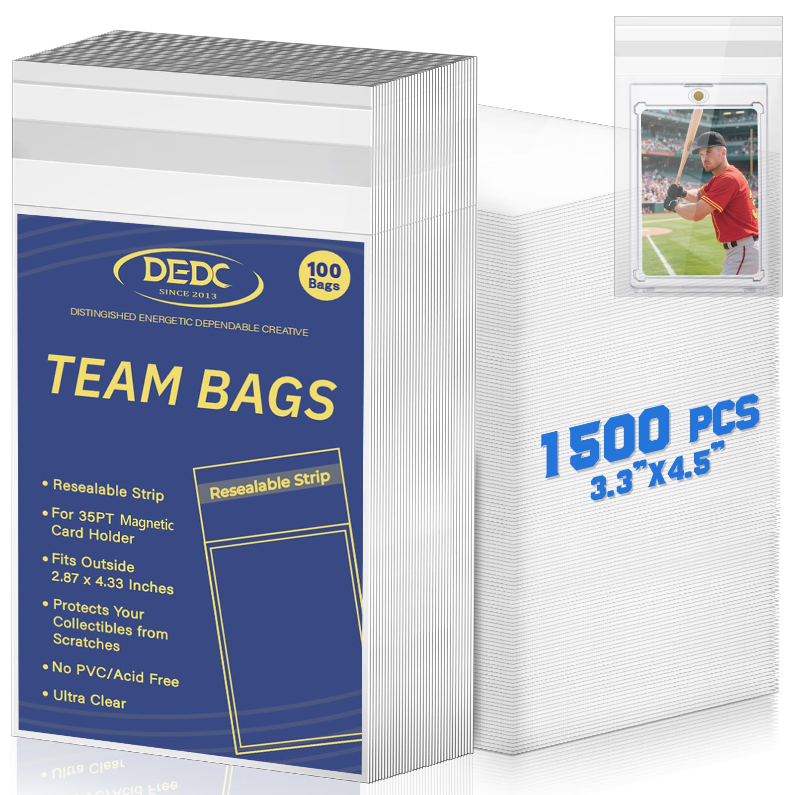 DEDC 1500Pcs Team Bags for One Touch Magnetic Card Holder, Team Bags for Trading Cards of Resealable Card Sleeves Exact Fit Sleeves for 35-180PT Magnetic