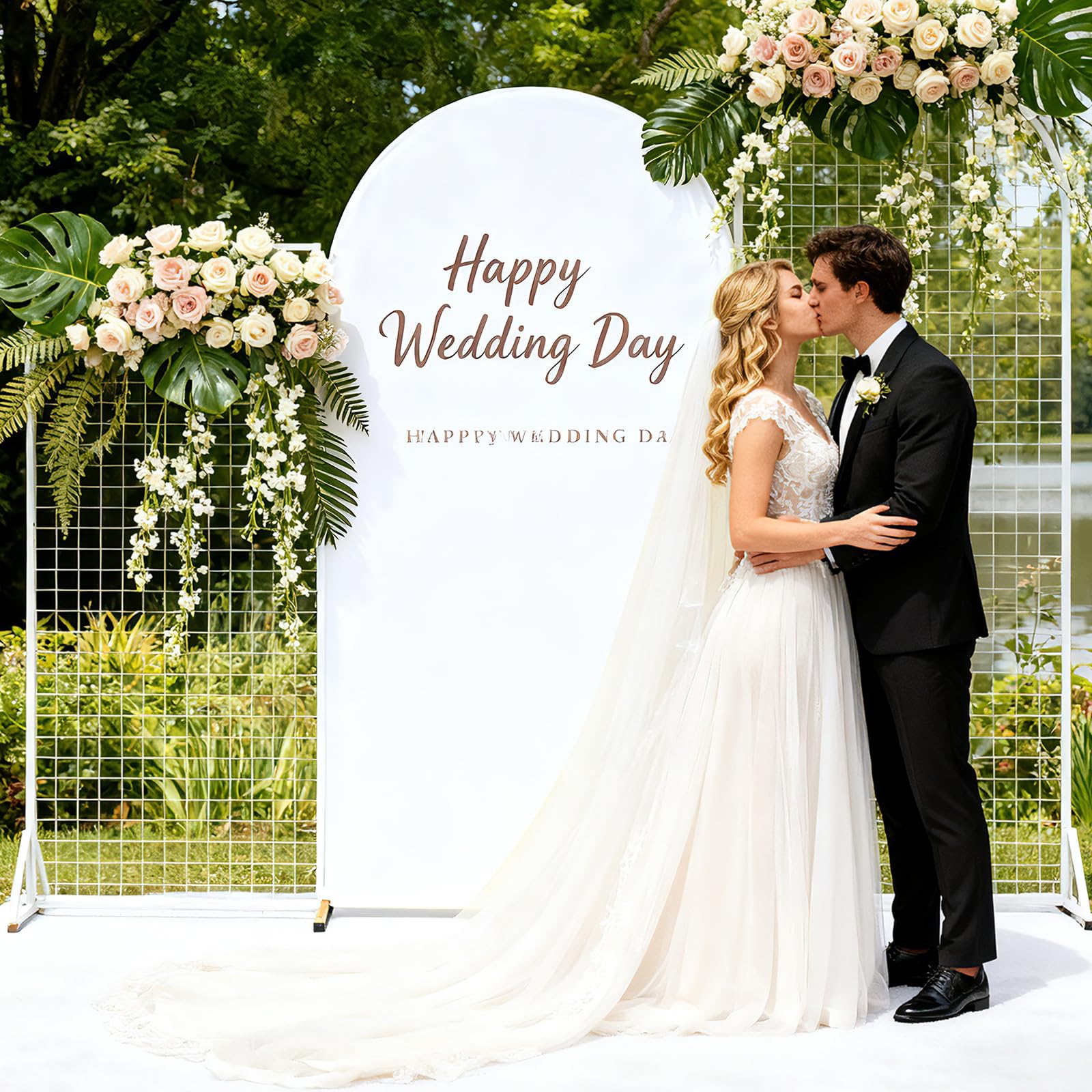 Couverture d'arche de mariée pour support d'arche en métal, couverture ronde, pour toile de fond pour décoration de mariage et fête d'anniversaire, blanc, 120 cm x 220 cm