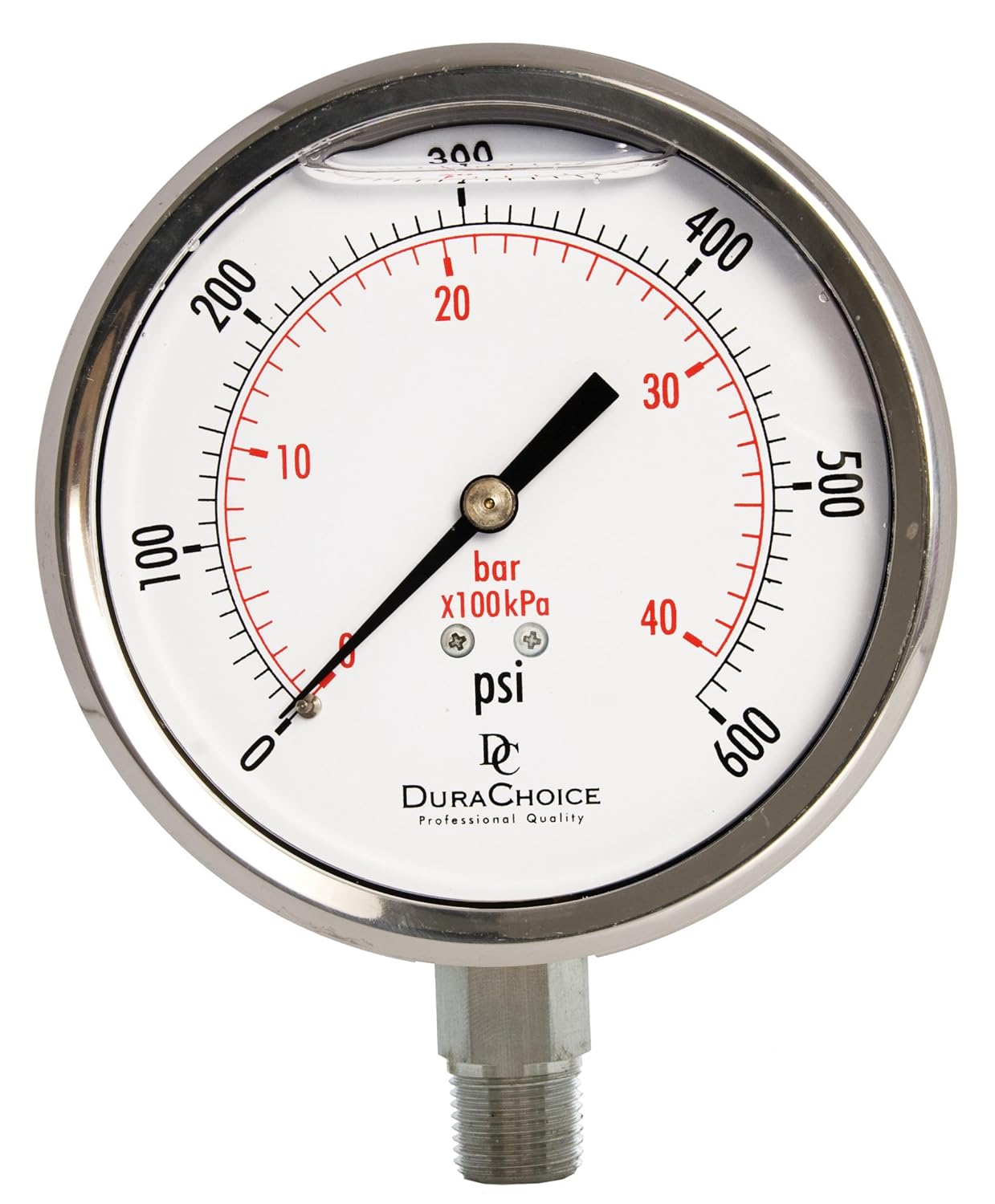 4" All Stainless Steel Oil Filled Pressure Gauge - 3/8" NPT Lower Mount 300PSI