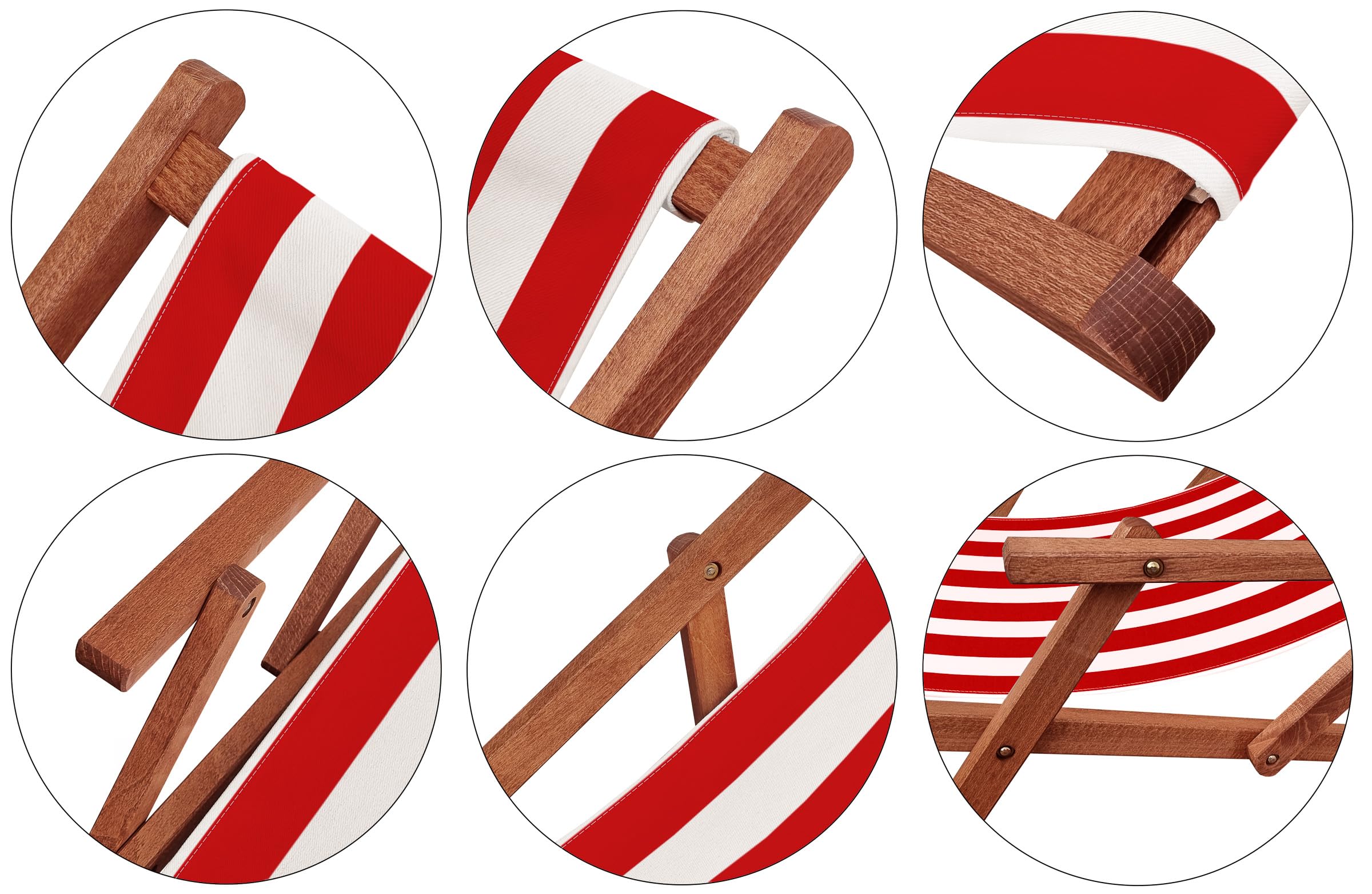 Erst-Holz Sedia Sdraio a Righe Bianco-Rossa con braccioli Parasole tavolino Cuscino Chiaro 10-314STKH
