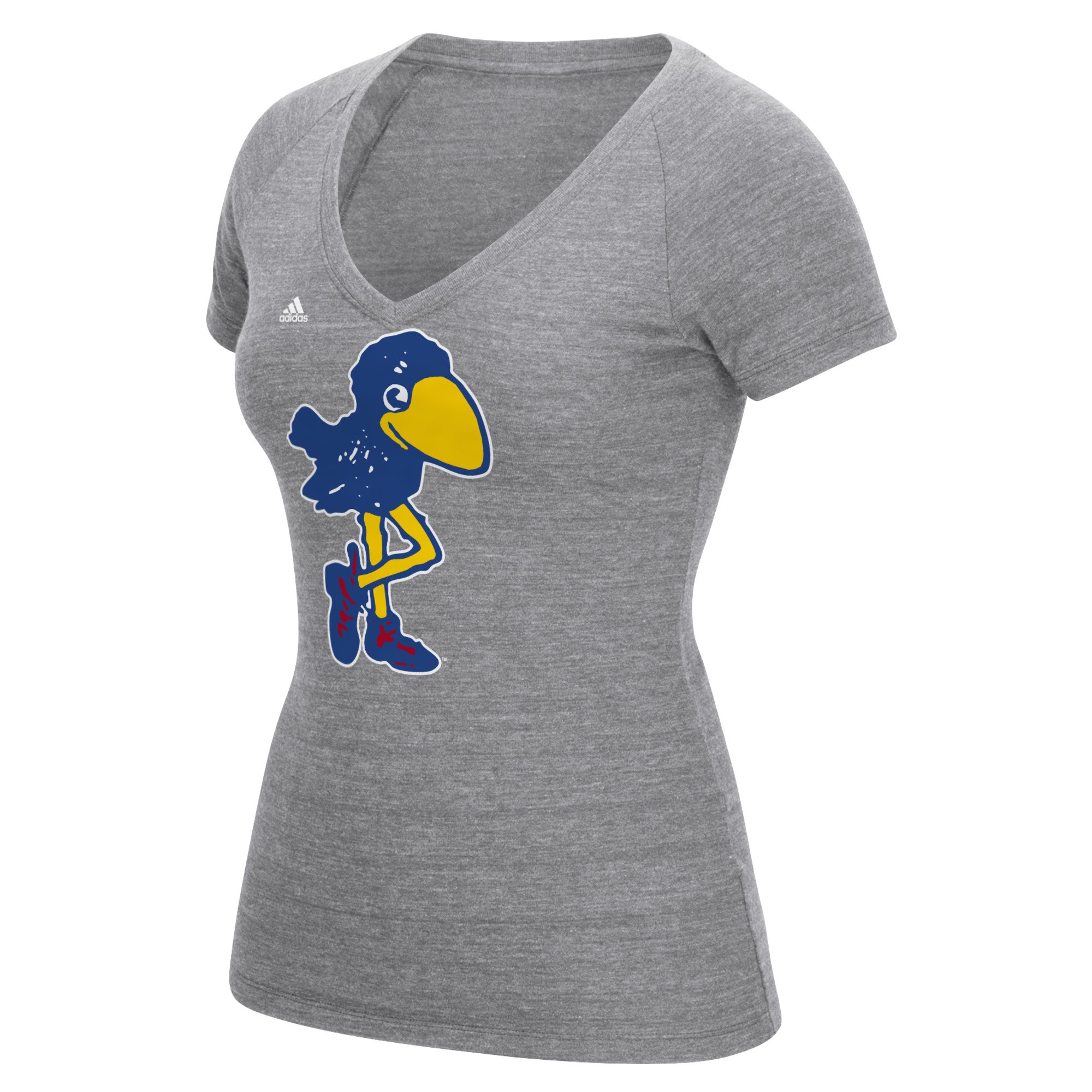 adidas NCAA Kansas Jayhawks Womens #1 Vintage Vault Tri-Blend V-Neck Tee#1 Vintage Vault Tri-Blend V-Neck Tee, Dark Gray Heather, Large