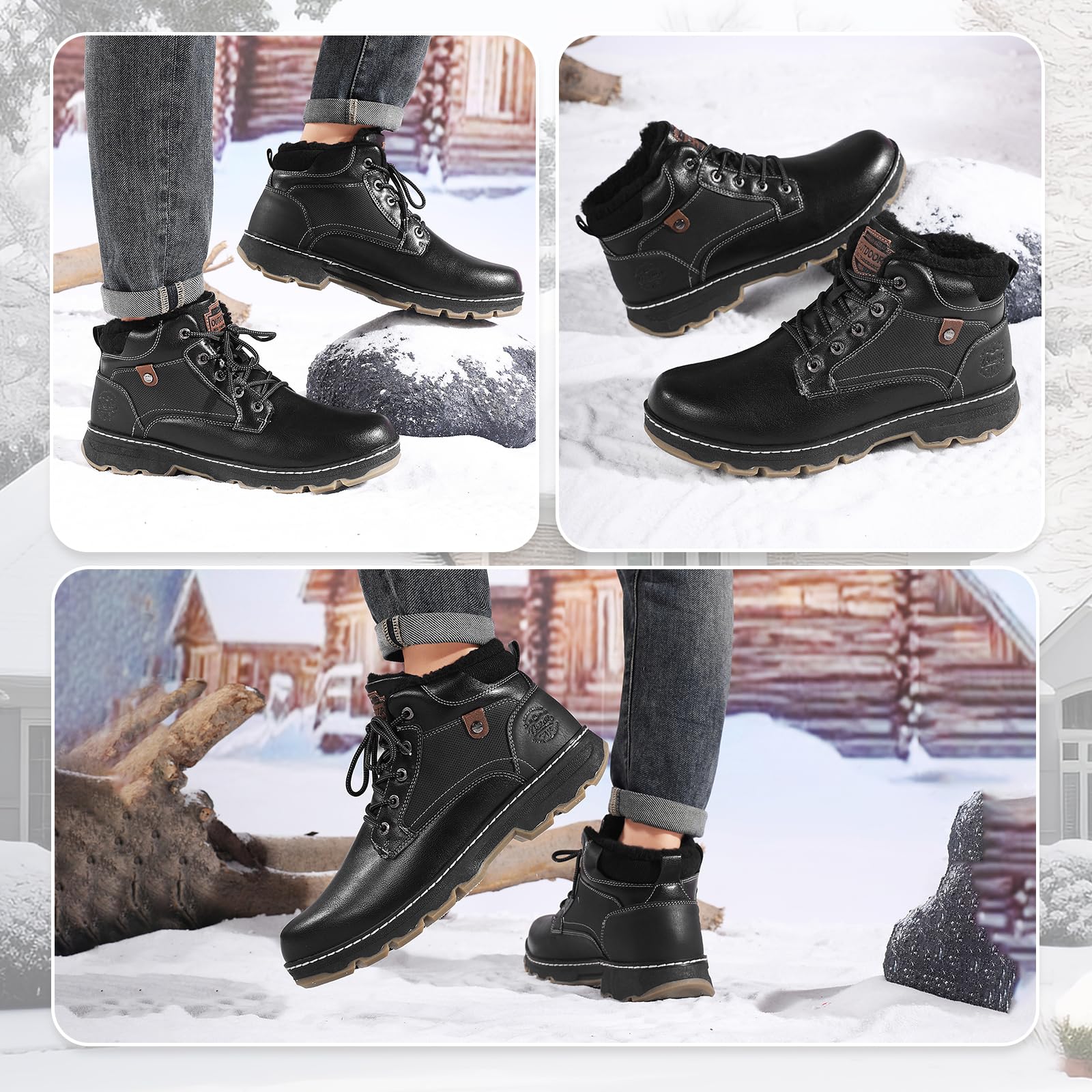 ARRIGO BELLO Stivali Uomo Invernali In Pelle Scarpe da Neve Calda Foderato Scarponcini Trekking Stivaletti Outdoor EU41-46