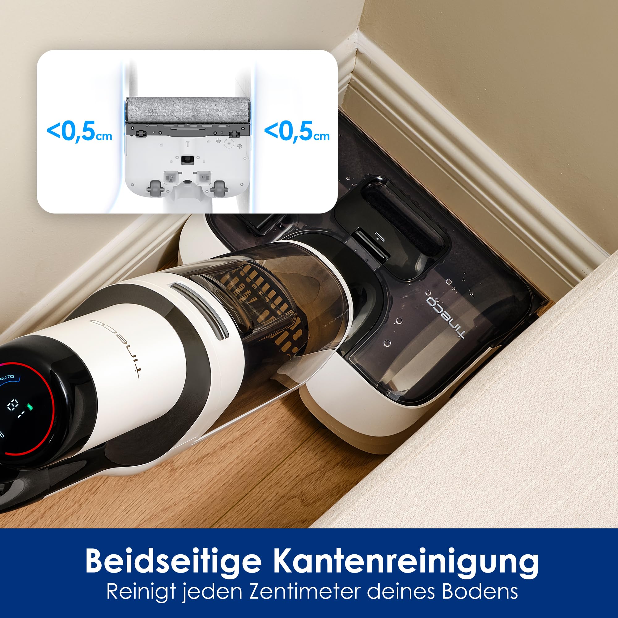 Tineco Floor One Stretch S6 Nass Trockensauger 180° Flachdesign 13cm Liegehöhe 85°C FlashDry Selbstreinigung 40min Laufzeit