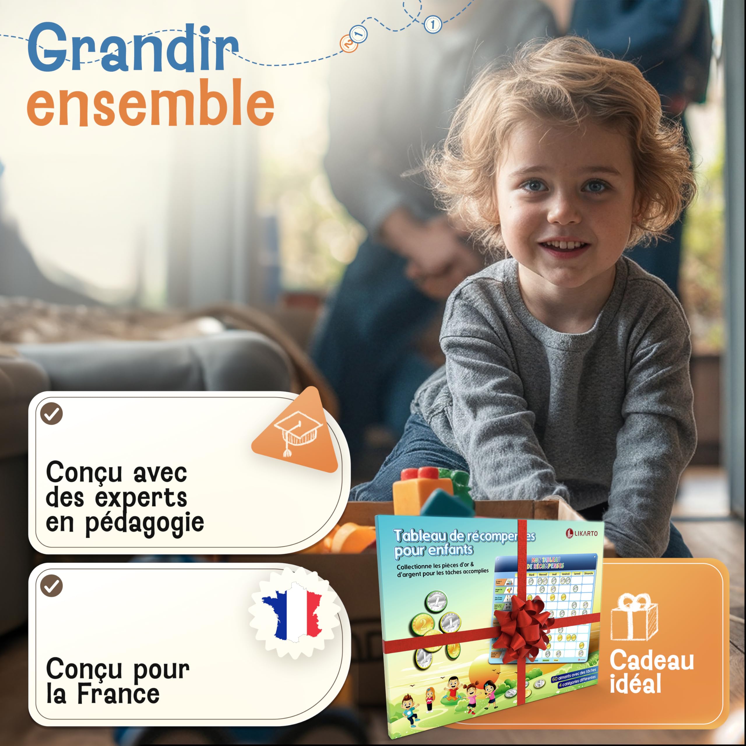 LIKARTO® Tableau de récompense Enfant - Tableau magnétique avec 280 aimants - Tableau comportement, Routine Enfant, Apprendre l'Autonomie, Planning semainier, Calendrier éducatif
