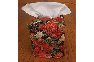 Christmas Tissue Box Covers: Poinsettias Holly Berries and Leaves Fabric Tissue Box Cover