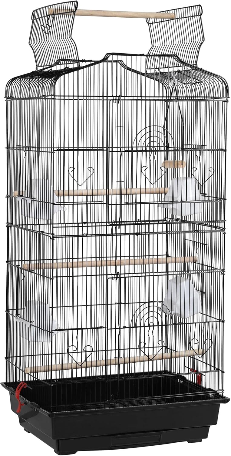 Yaheetech Open Play Top Medium Size Quaker Parrot Bird Cage Cockatiel Indian Ring Neck Sun Parakeet Green Cheek Conures Lovebirds Budgies Canary Finch Parrotlet Portable Bird Cage，Black