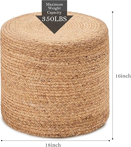 Miniatura 7 de Wimarsbon Puf otomano de 18 pulgadas, puf trenzado natural, puf rústico de tejido a mano, taburete reposapiés bohemio para dormitorio, mesa