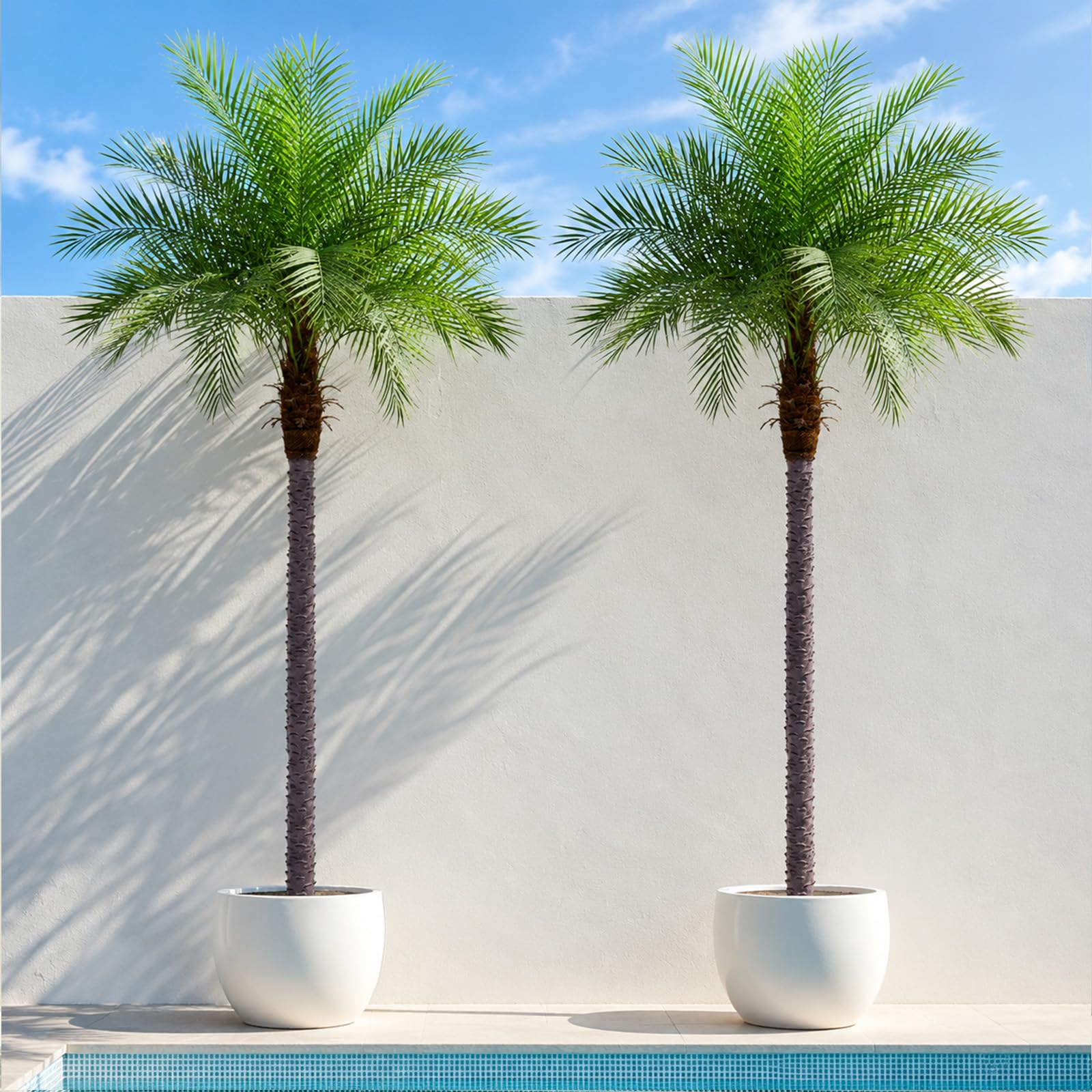 Photo 1 of Keeplush 8ft Artificial Phoenix Palm Tree, Faux Coconut Silk Tropical Fake Palm Plant for Indoor Outdoor Home Office Patio Bathroom Pool Coastal Decor(Set of 2)