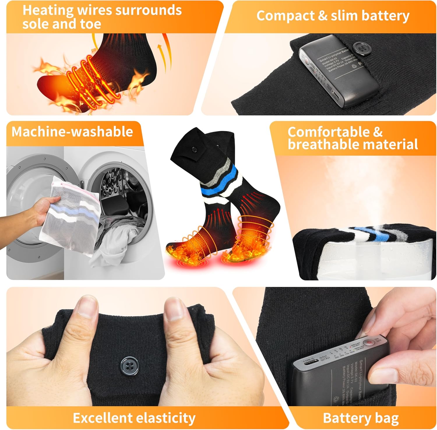 Heated Socks, Heated Socks for Men Women with APP Control, 10000mAh Rechargeable Electric Up to 10 Hours Washable Winter Warm Socks Foot Warmer for Skiing Cycling Camping - Image 6