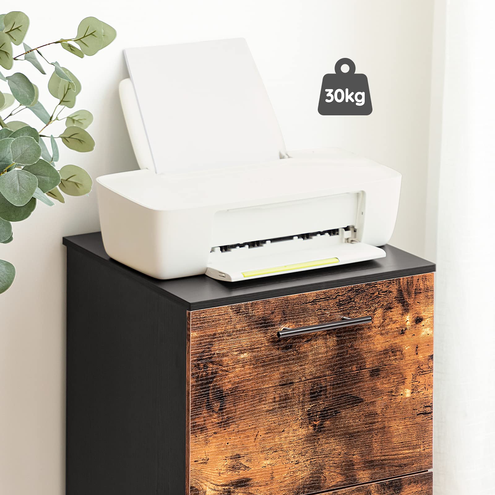 HOOBRO Caisson de Bureau 2 tiroirs, Meuble de Rangement Mobile, Placard de Rangement pour Dossier, avec 5 roulettes, Stable, pour Documents et Dossier Suspendu, Industriel, Marron Rustique EBF03WJ01G1