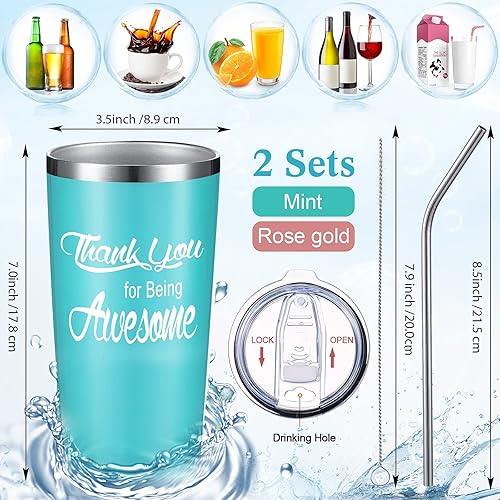 Miniatura 2 de Regalos de agradecimiento para mujeres, vaso de viaje con texto en inglés "Thank You for Being", vaso de acero inoxidable aislado de 20 onzas con