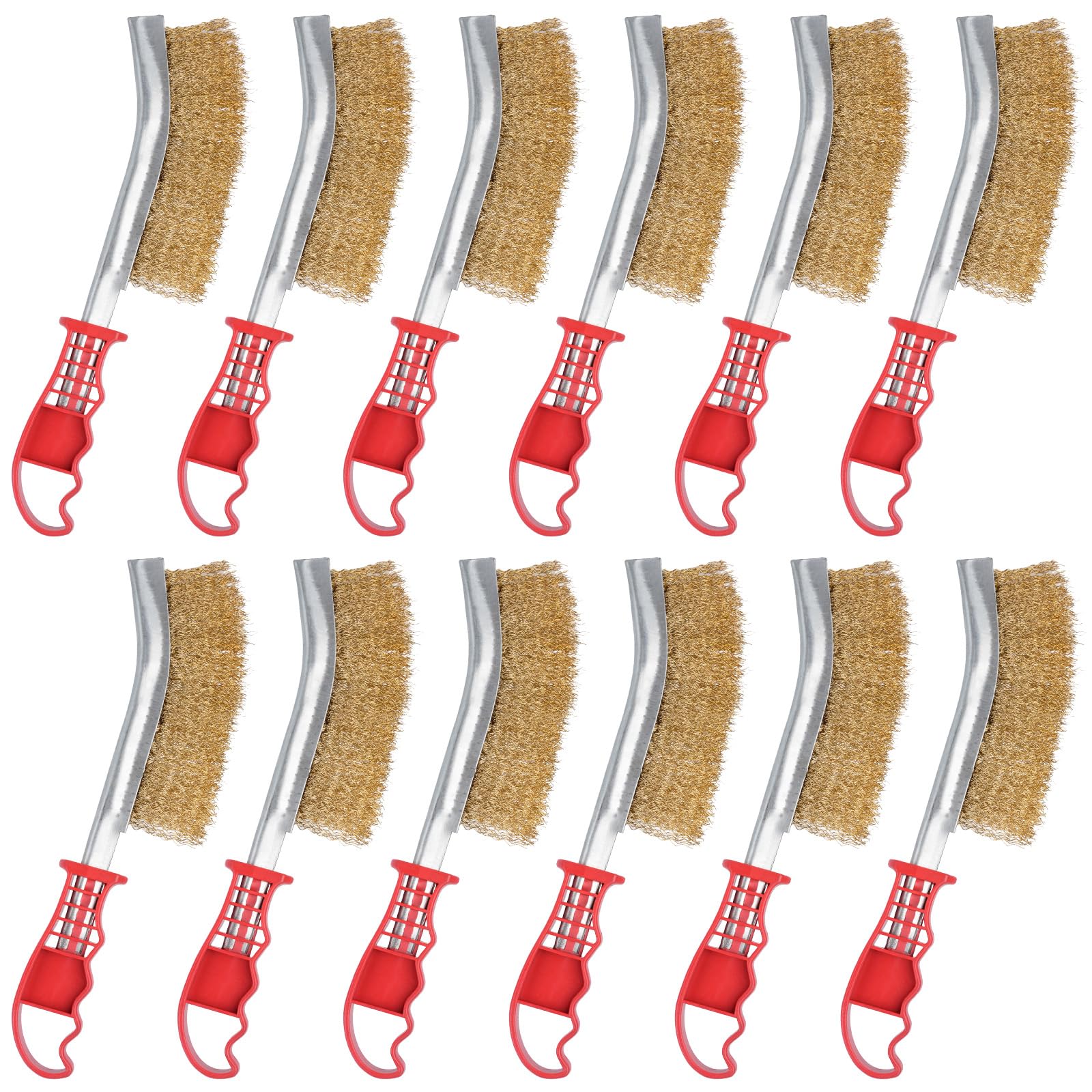 Akamino Set of 12 Brass Wire Brush, Multipurpose Wire Brushes for Cleaning, Long Handled Brass Coated Wire Brush for Rust Removal and Surface Preparation
