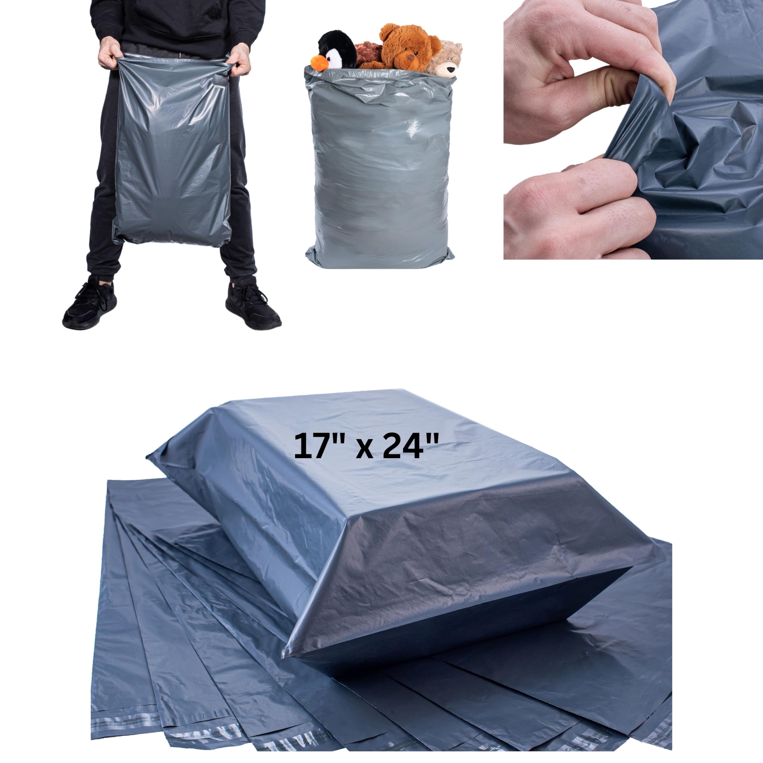 Calzette Large Postage Bag 17" x 24" (43cm x 60cm) Grey Mailing Bags for Posting and Packaging Self Seal