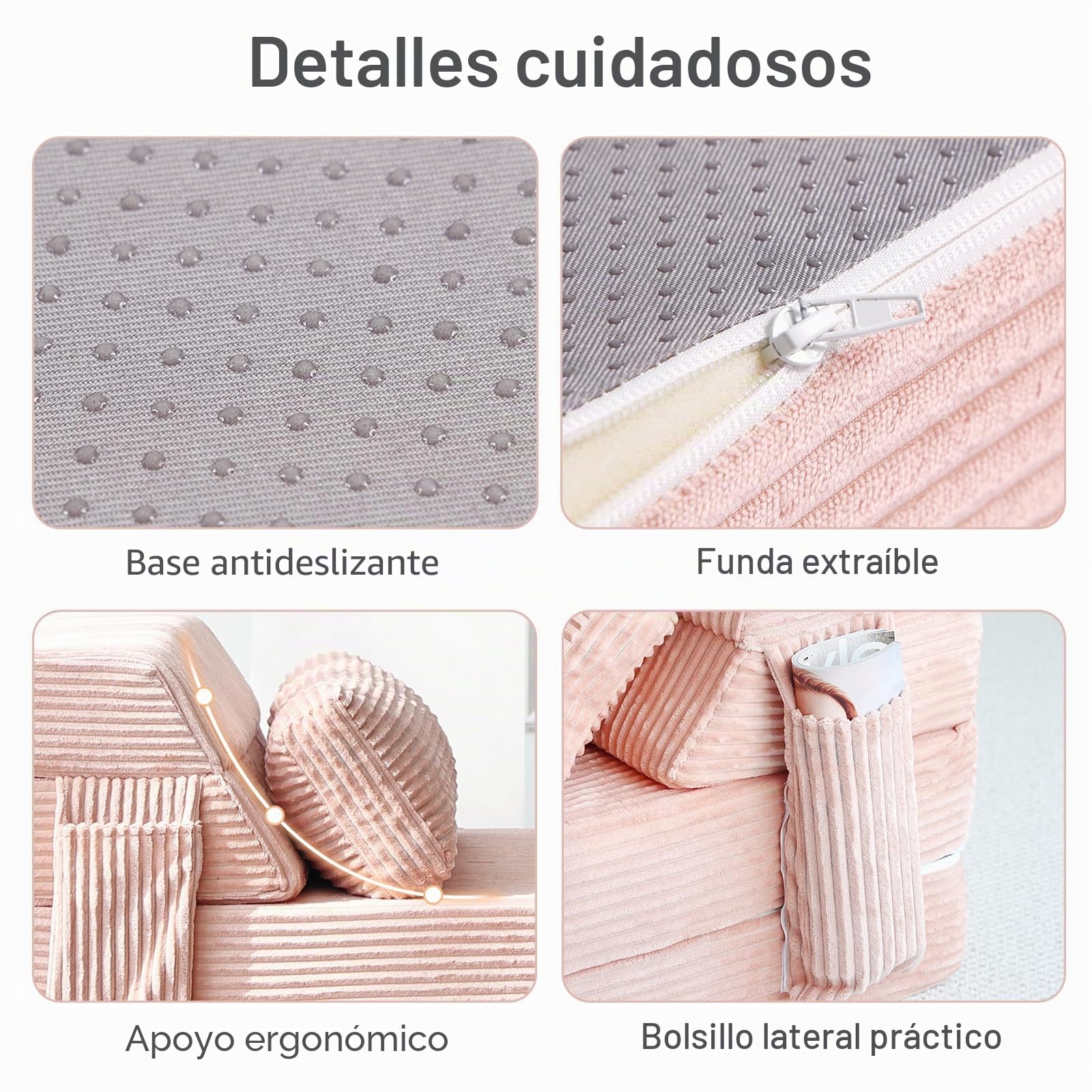 Sofá cama plegable con almohada, silla convertible de pana, cómodo colchón futón para adultos, silla plegable para sala de estar, dormitorio, color rosa