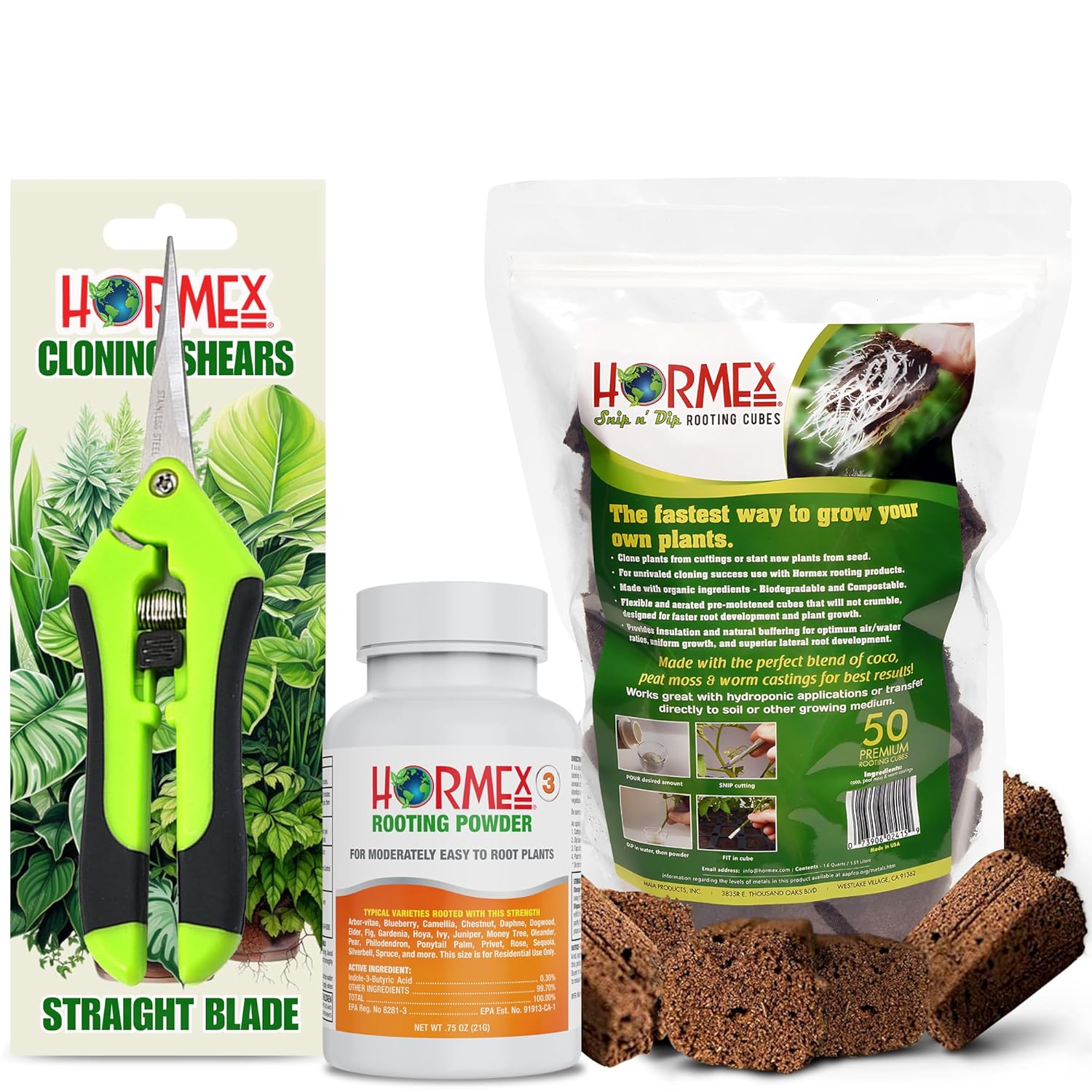 Hormex Rooting Cubes - Peat Moss & Coco Plugs for Cloning Plants from Cuttings and Seed Starting - Organic Plant Starter for Strong Root Growth - Ideal for Home, Indoor and Outdoor Gardening - 50 Pack
