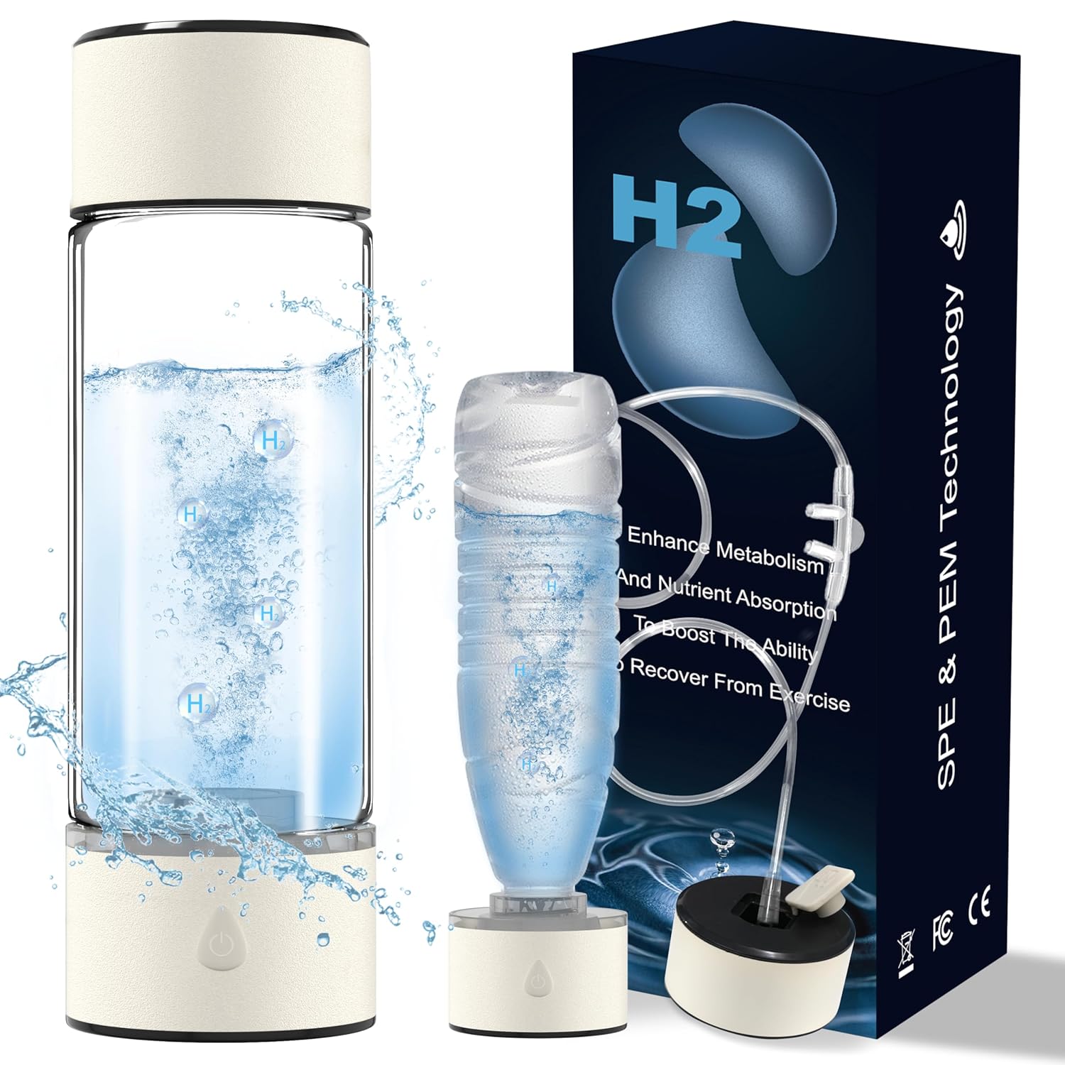 Longtor 2026 Upgrade Hydrogen Water Bottle - 3-Level H₂ Output 1700/2800/4000 ppb - SPE/PEM Tech - 450 ml BPA-Free Borosilicate Glass - Portable Rechargeable for Travel Gym Office