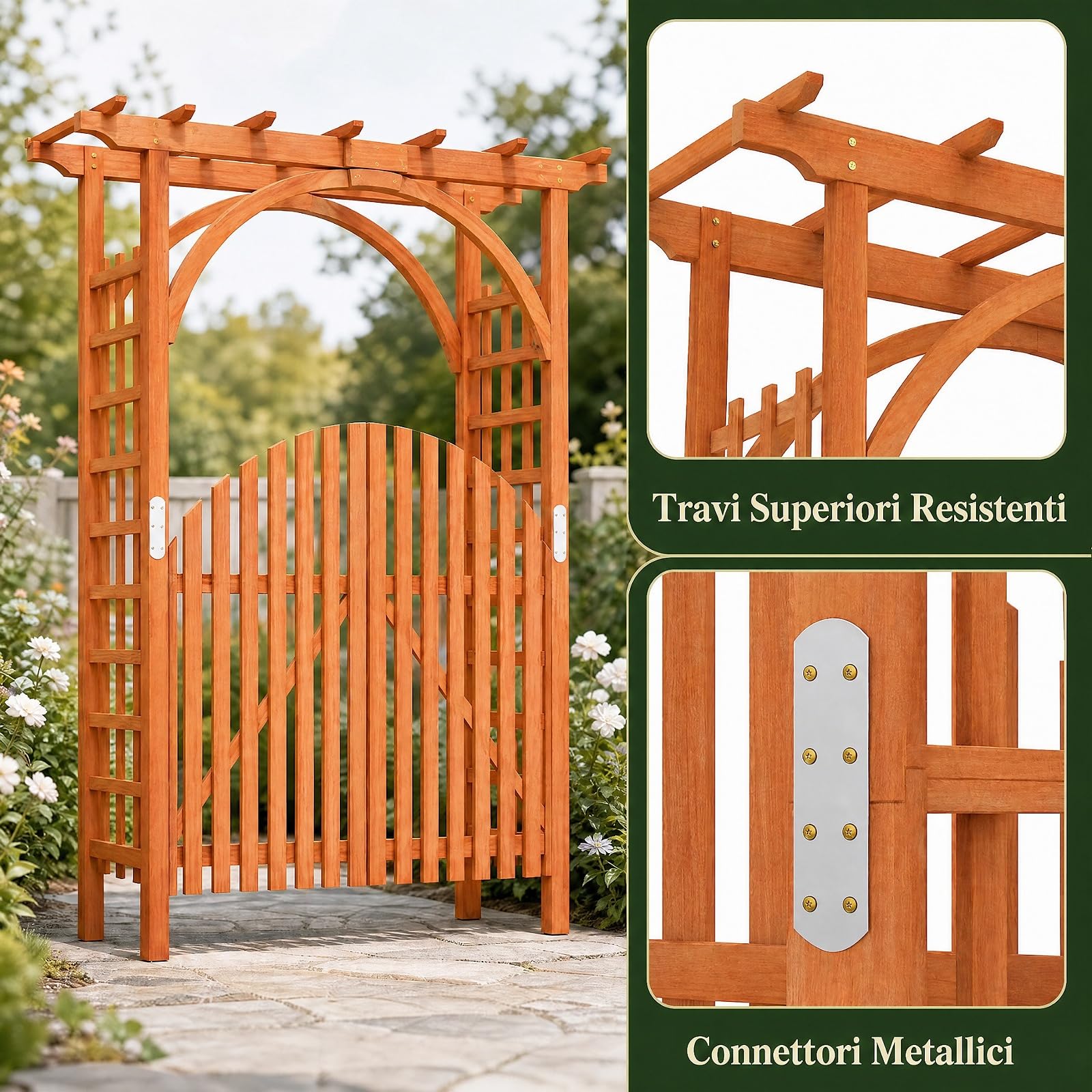 COSTWAY Arco da Giardino in Legno Abete, Pergola per Piante Rampicanti