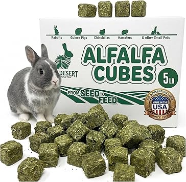 High Desert Alfalfa Cubes, Protein-Rich, Soft Leaf Nutrition for Young, Growing Animals Natural Food for Rabbits and Guinea Pigs, Supports Healthy Digestion, Fresh, Hand Packed in a 5 lb Box