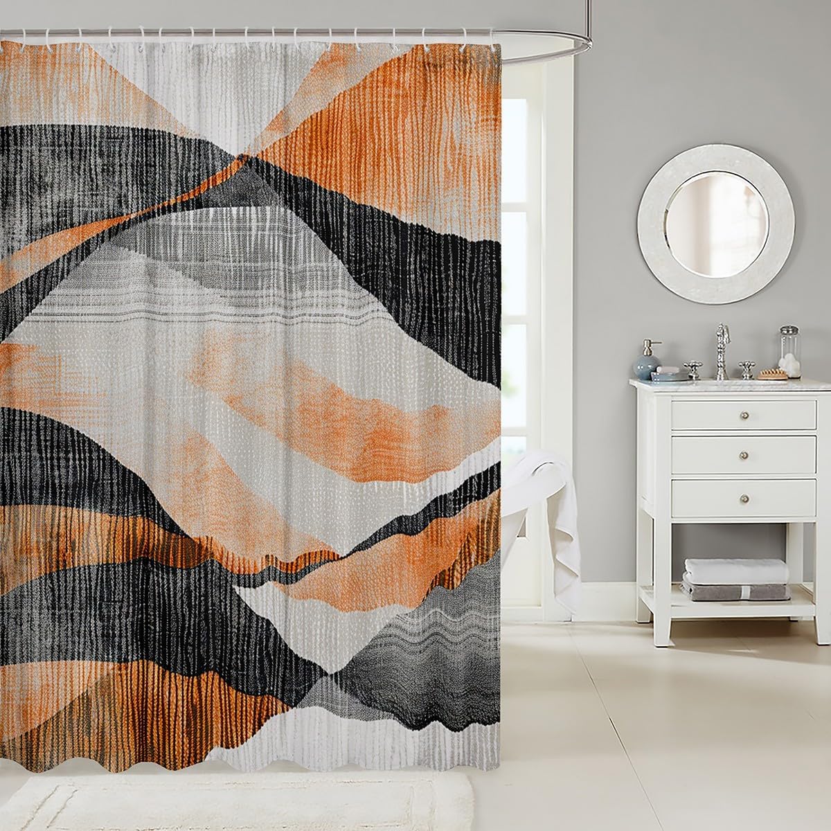 jejeloiu Geometric Bathroom Shower Curtain Set Strip Lines Shower Curtain for Modren Abstract Art Brown Bath Curtain 72"x78"