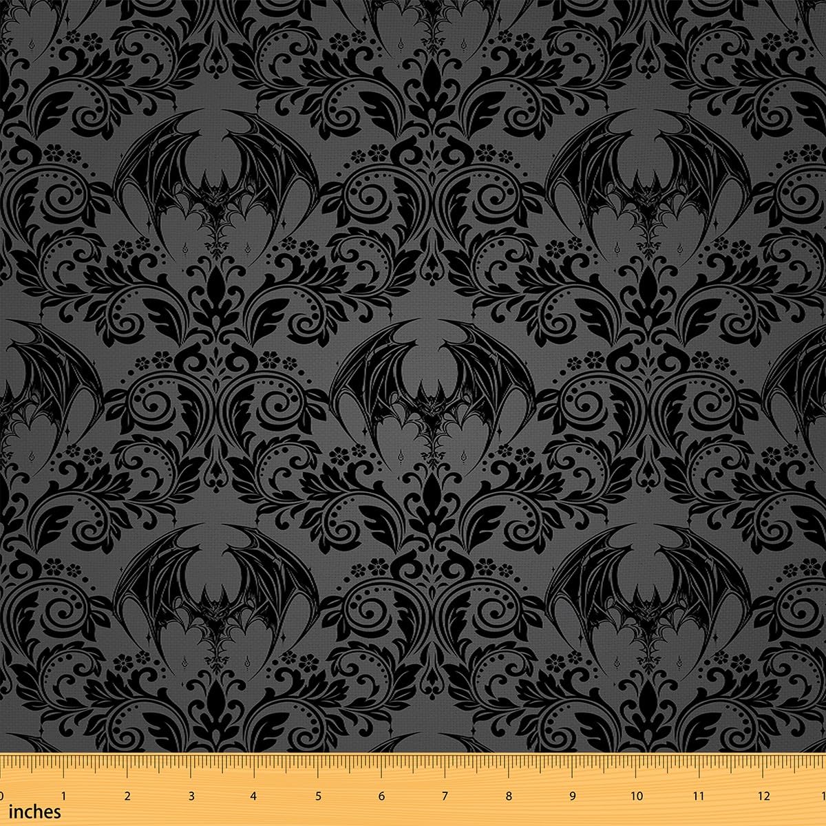 Feelyou Adults Gothic Fabric by The Yard 1 Yard Dark Olive Green Damask Bat Bohemia Boho Upholstery Fabric for Chairs Goth Vintage Victorian Baroque