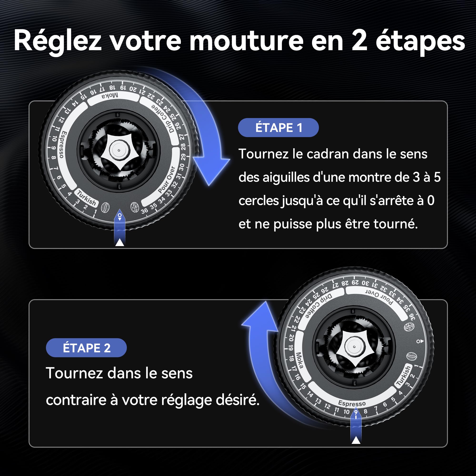 HIBREW Moulin à Café Meule Conique, Moulin à Expresso Dose Unique avec 36 Moutures Réglables, Capacité de 50g, Alliage d'Aluminium, Convient Pour l'Expresso/Moka/Café Turc/Café Goutte à Goutte