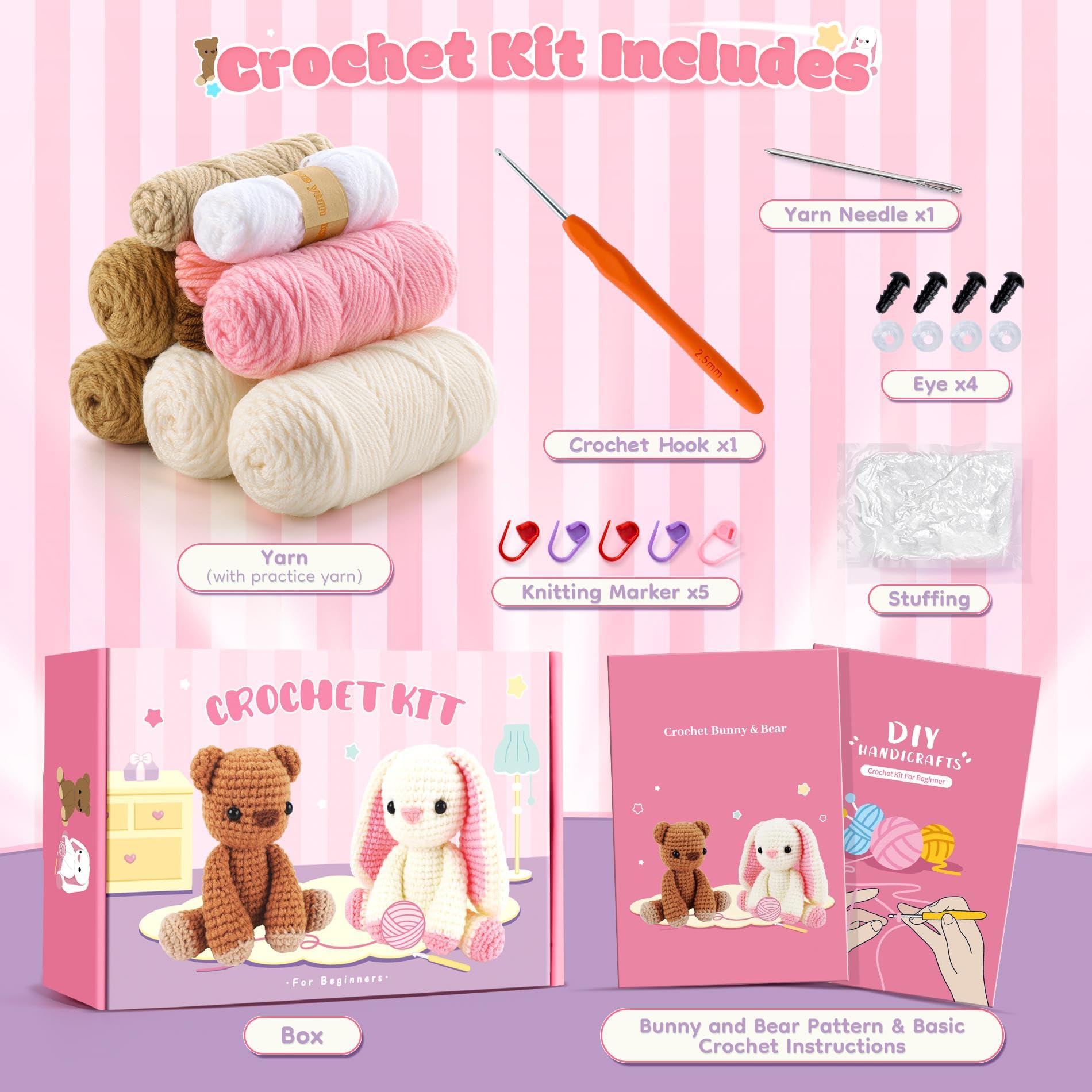 Aucuu Beginner Crochet Set, Beginner Knitting Kit with Step