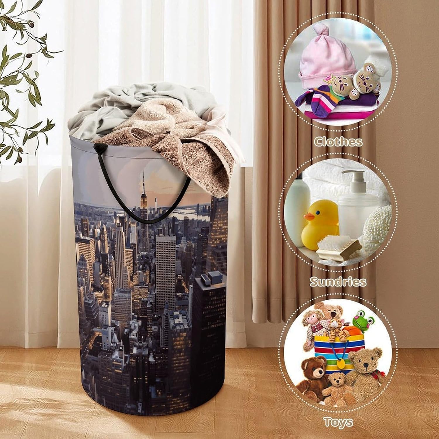 New York CityLarge Capacity Laundry Basket Foldable Handheld Storage Basket Holds Clothes And Toys Essential for Every Home
