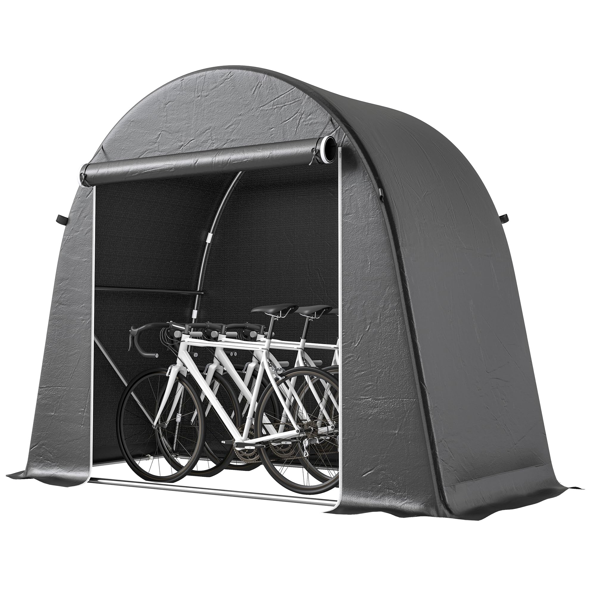 Outsunny Tenda Garage per Biciclette da Esterno Impermeabile 245x120x200 cm Capanno da Giardino con Ingresso con Zip per Attrezzi in Metallo Zincato e Tessuto PE Grigio Scuro
