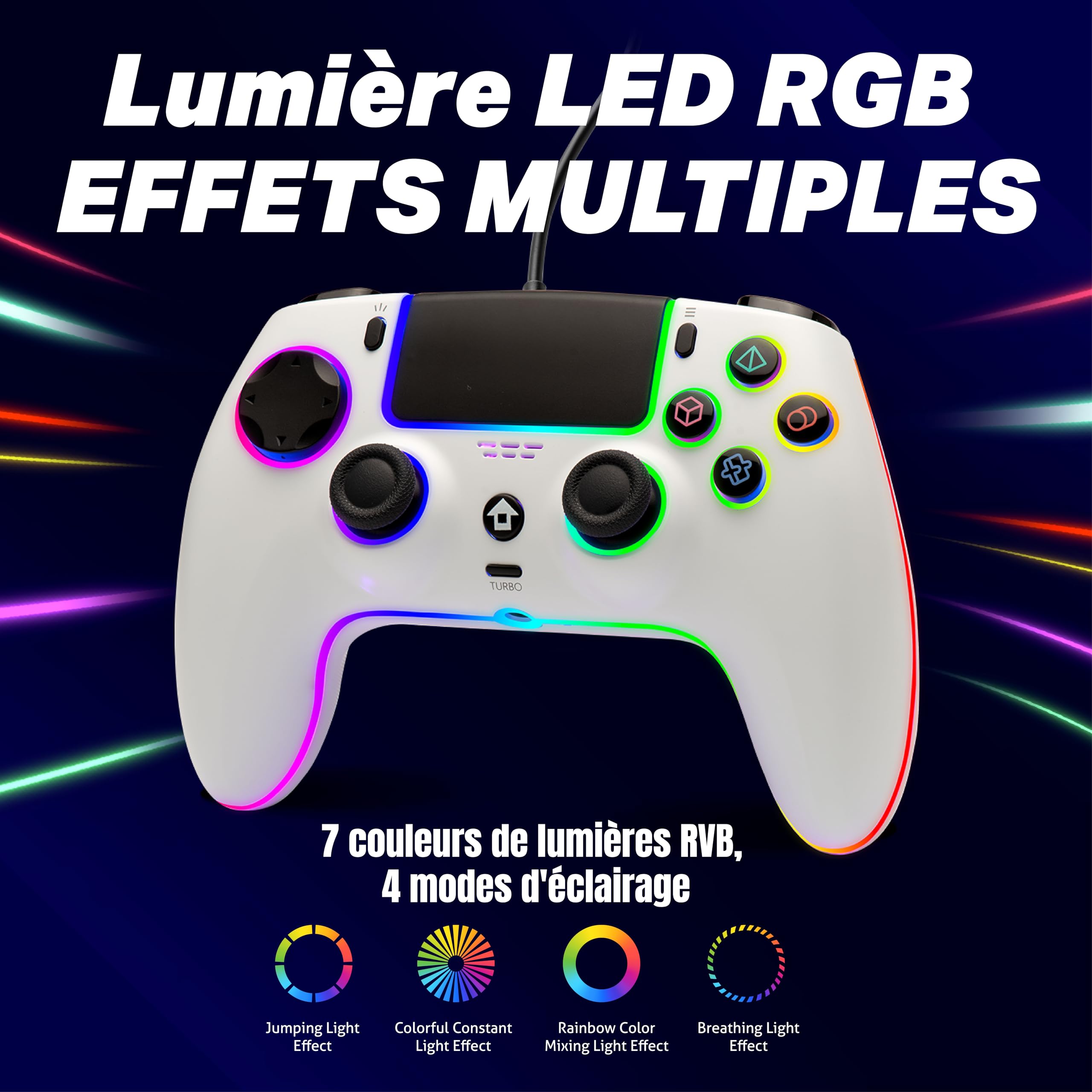 NITHO NOVA Manette Filaire Compatible avec PS5/PC/Android/MAC/Steam Deck, Contrôleur avec Effect Hall, Paddles Programmable, Turbo, Gyroscope à 6 axes, Double Vibration, Éclairage RGB & Prise Casque