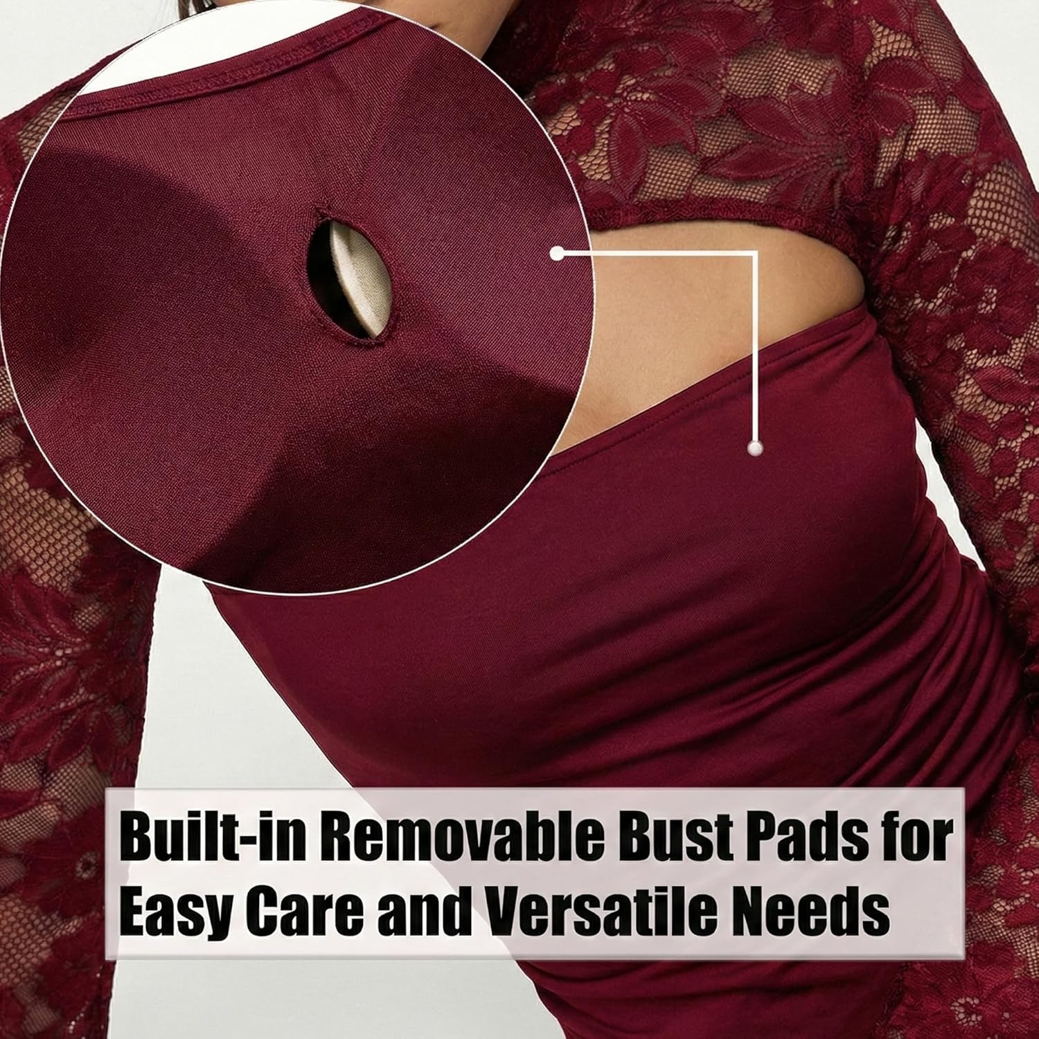 Lace Long Sleeve Going Out Tops for Women with Built-in Bra Cutout Sexy Top for Date Night Club Y2K Valentine Outfits - Image 5