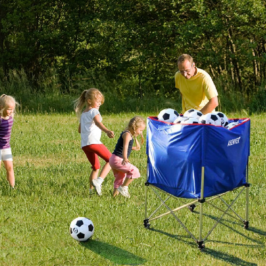 Large Capacity Basketball Collecting Cart Portable Volleyball Hopper Removabale Ball Storage Caddy with Lockable Wheels