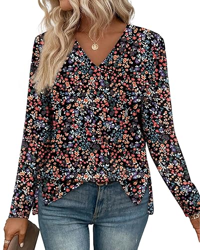 WIHOLL Long Sleeve Shirts for Women V Neck Casual Tops