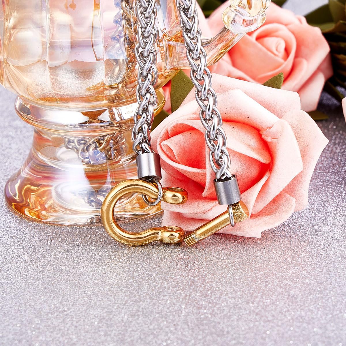 Wolentty Heavy Screw Anchor Shackle Wheat Necklace 18.5" Foxtail Chain Gift for Women - Image 5