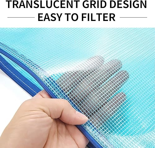 Miniatura 5 de Toplive Bolsa de malla de plástico con cremallera, 15 paquetes (tamaño A4A5A6, 5 colores), bolsa de malla impermeable para documentos, carpeta de
