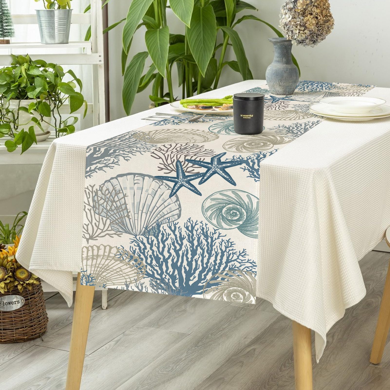 Tarklanda Chemin de Table Océan Bleu Coquillages Corail Été Décoration de Table Lin Vintage Lavable Printemps Été Cuisine Table Décoration Intérieur Vacances Décor de fête 40x140cm Tarklanda Chemin de Table Océan Bleu Coquillages Corail Été Décoration de Table Lin Vintage Lavable Printemps Été Cuisine Table Décoration Intérieur Vacances Décor de fête 40x140cm