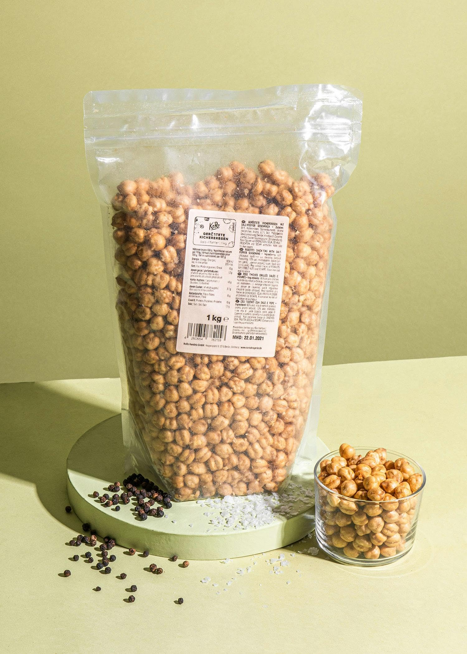 KoRo - Pois chiches grillés salés et poivrés - 1 kg - source de protéines et de fibres - sans colorants ni conservateurs artificiels