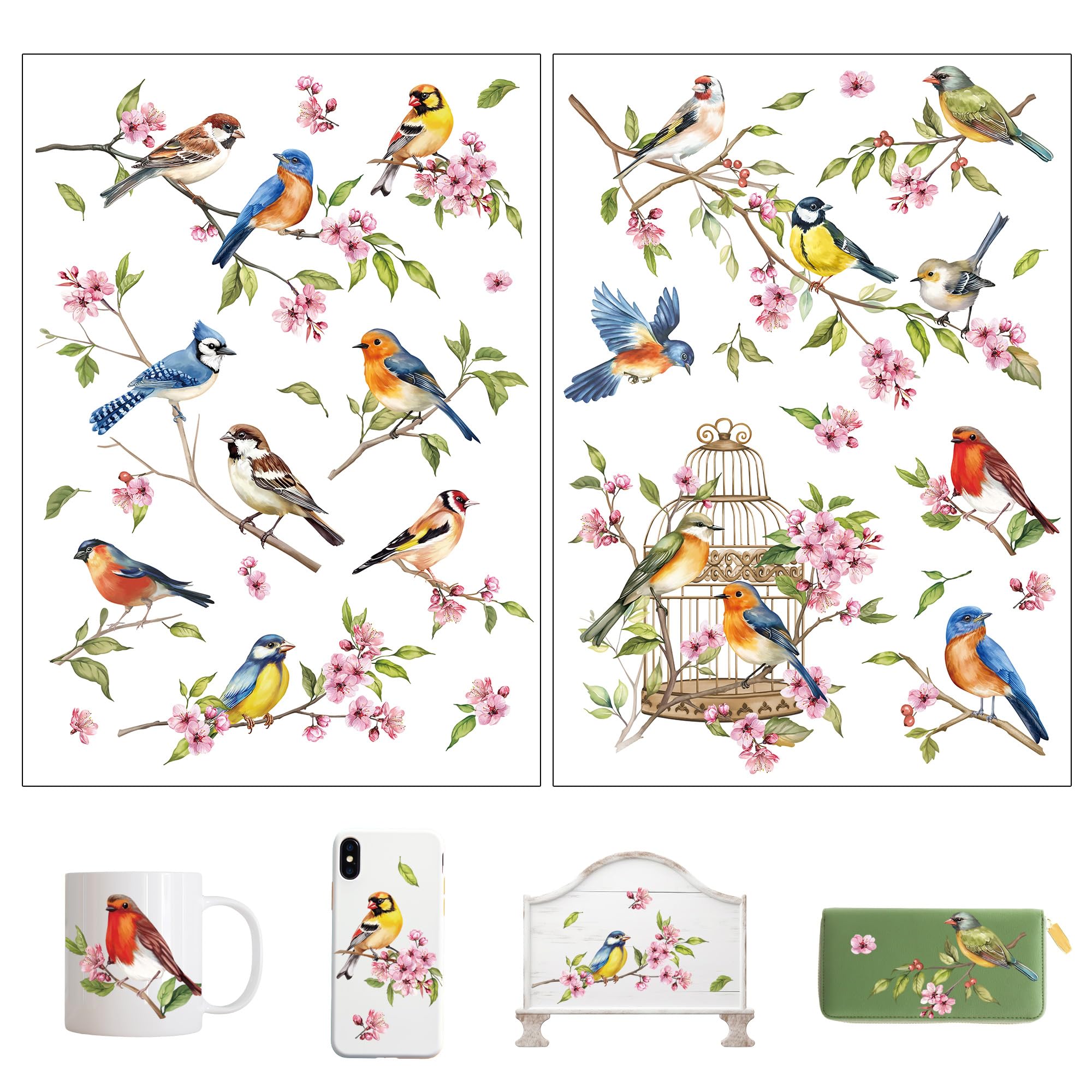 Pegatinas decals de pájaros calcomanías para madera y manualidades de flores decorativas 4
