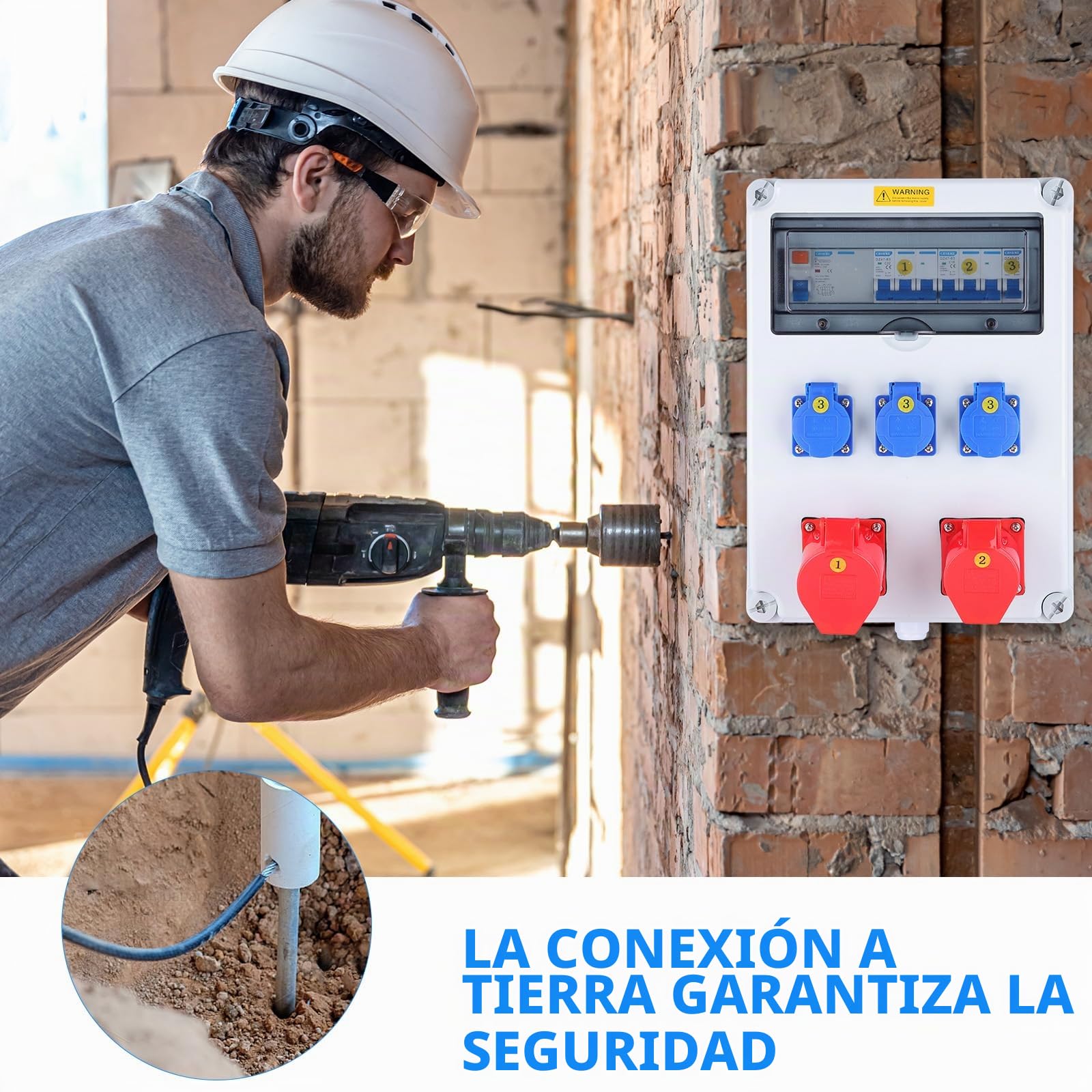 Securex Caja de Astillero Cuadro Eléctrico de Obra Trifásico 400V, Cuadro de Distribución Eléctrica Industrial con Interruptor Diferencial 63A, Tomas Industriales 16A y 32A