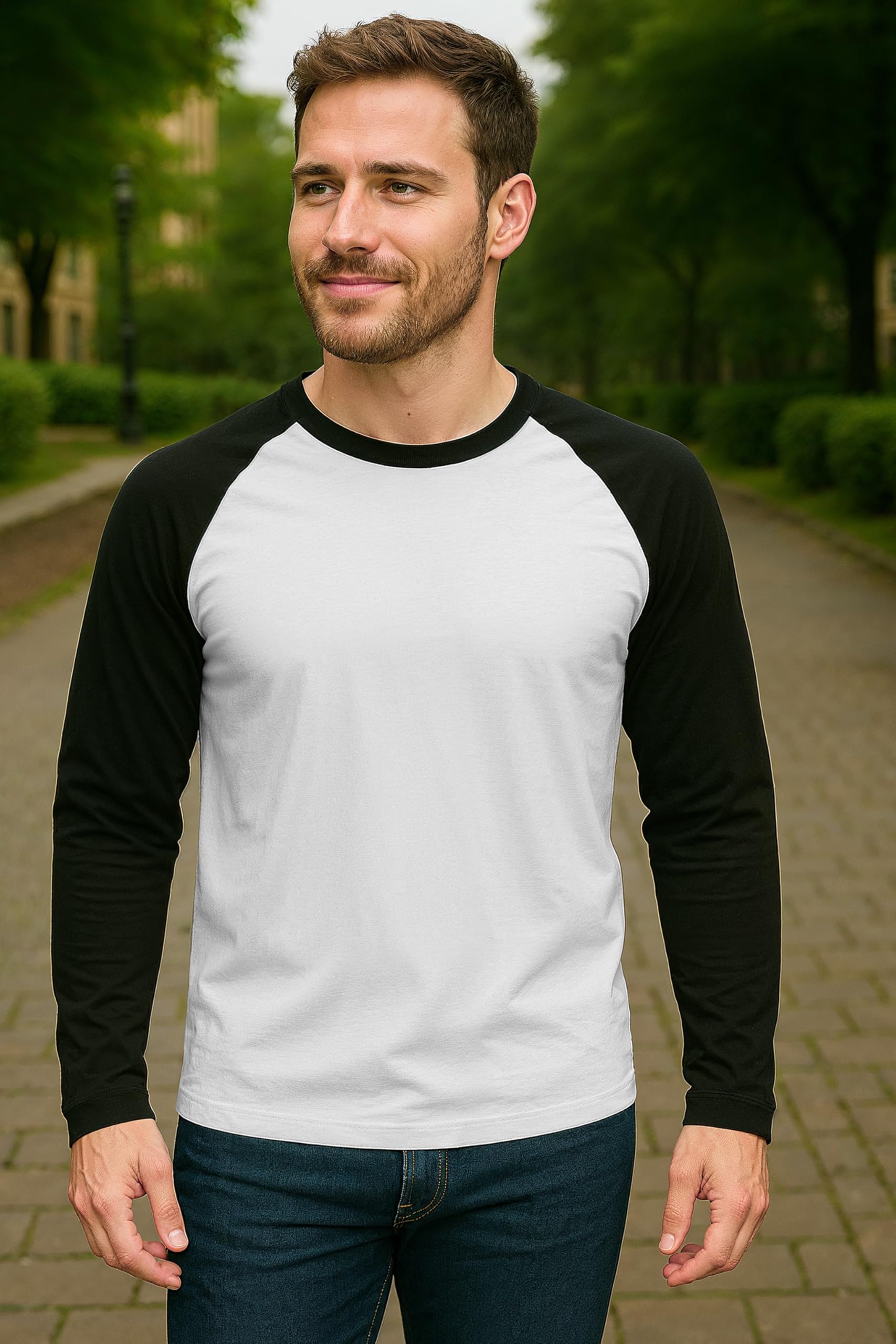 Decrum Raglan Shirt Men Fathers Day Presents - Soft Long Sleeve Shirts for Men [40128014] | Black&White,L