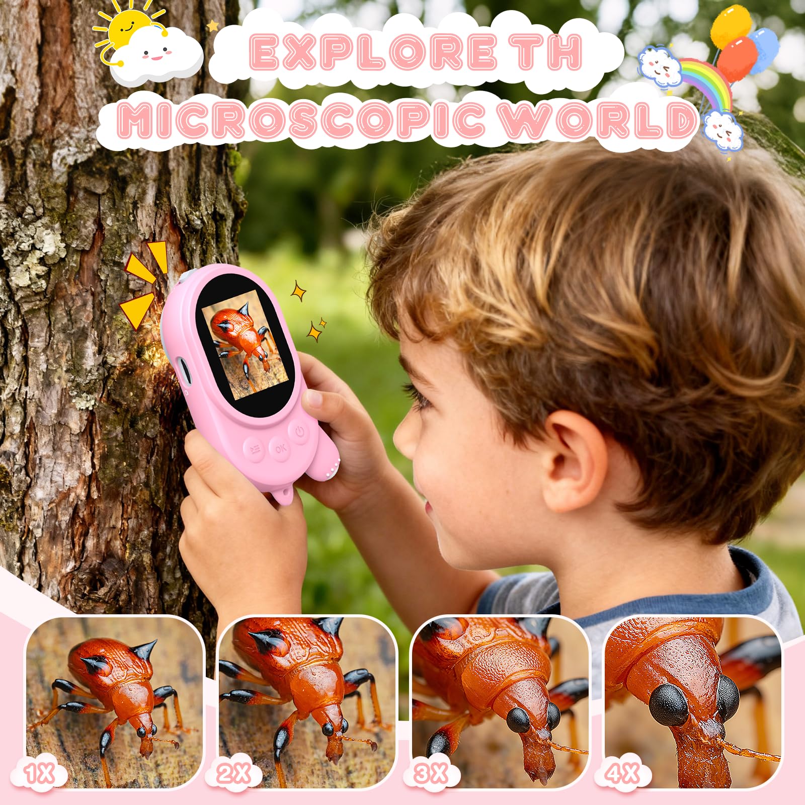 Microscope for Kids, Digital Magnifying Glass Kids with 2.0" HD Screen, Portable Handheld Camera Miniscope with Light - Image 3
