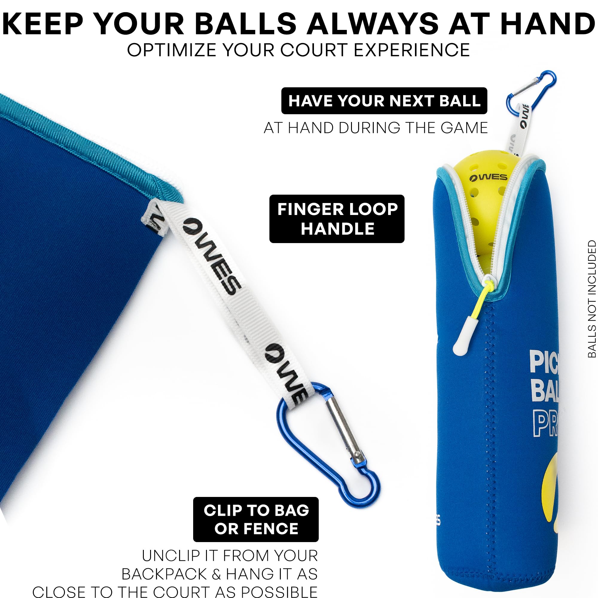 WES - Supporto a sfera da pickleball | Borsa a sfera da pickleball con gancio in metallo per recinzione e zaino, regali pickleball